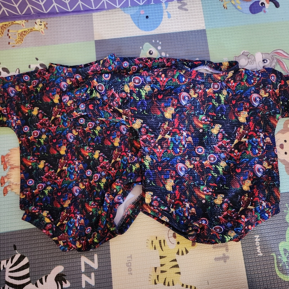 Superhero sweater romper set for twins